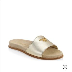 Prada Metallic Logo Slides